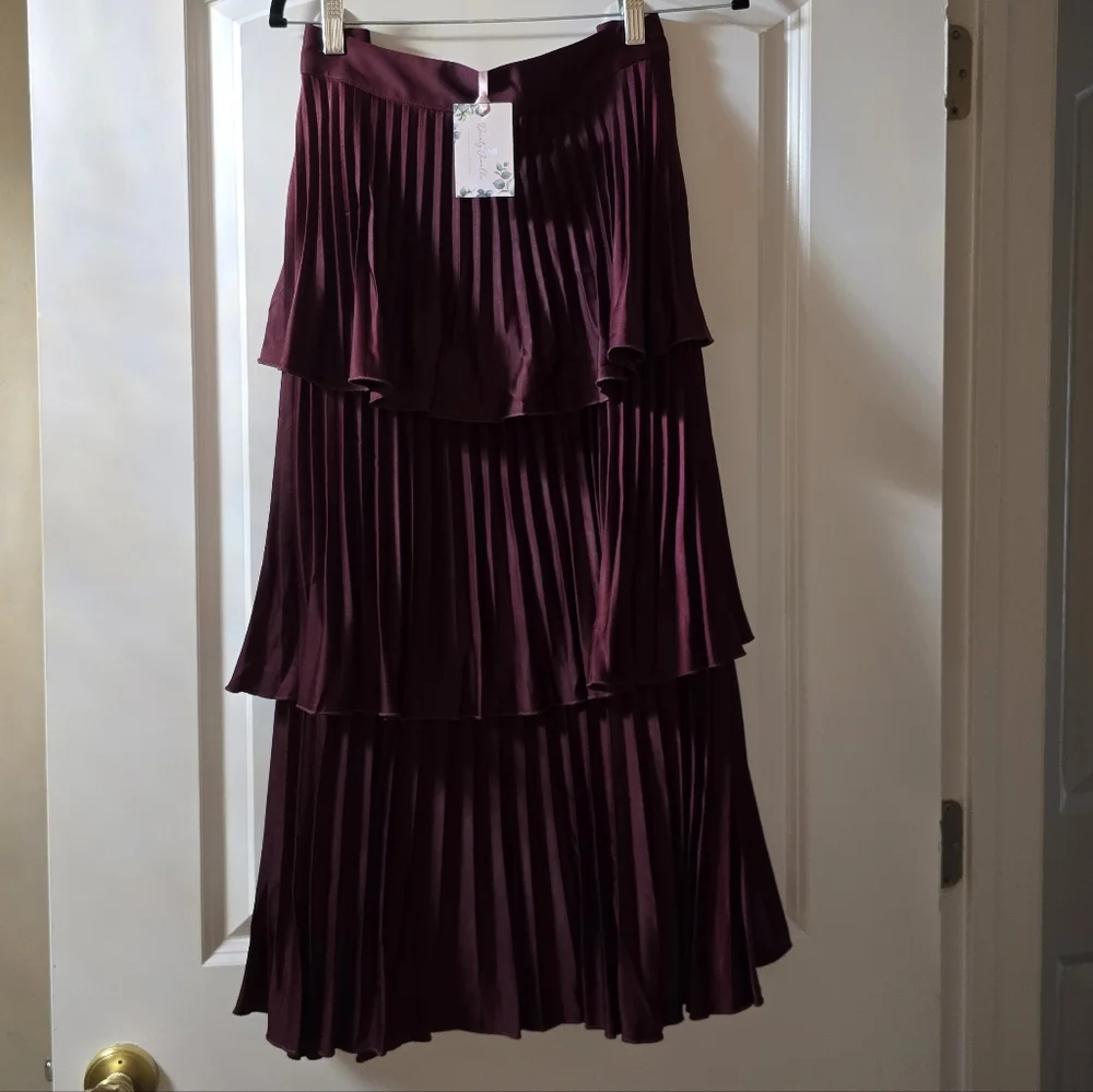 Elegant Burgundy Layered A-Line Skirt - Picture 1 of 2